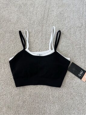 CALI SPORT Women’s Black & White Double-Strap Sports Bralette